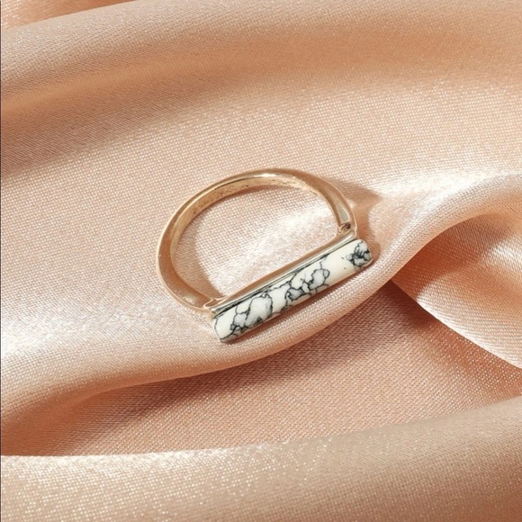 White Marble Bar Silver Stackable Ring - Picture 3 of 11